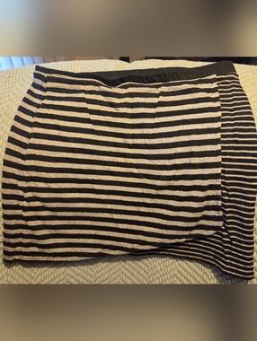 Life Is Good Faux Wrapped Black and White Striped Jersey Skirt, M